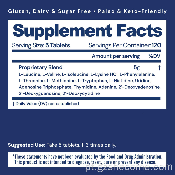 Comprimidos de aminoácidos premium suportam força muscular